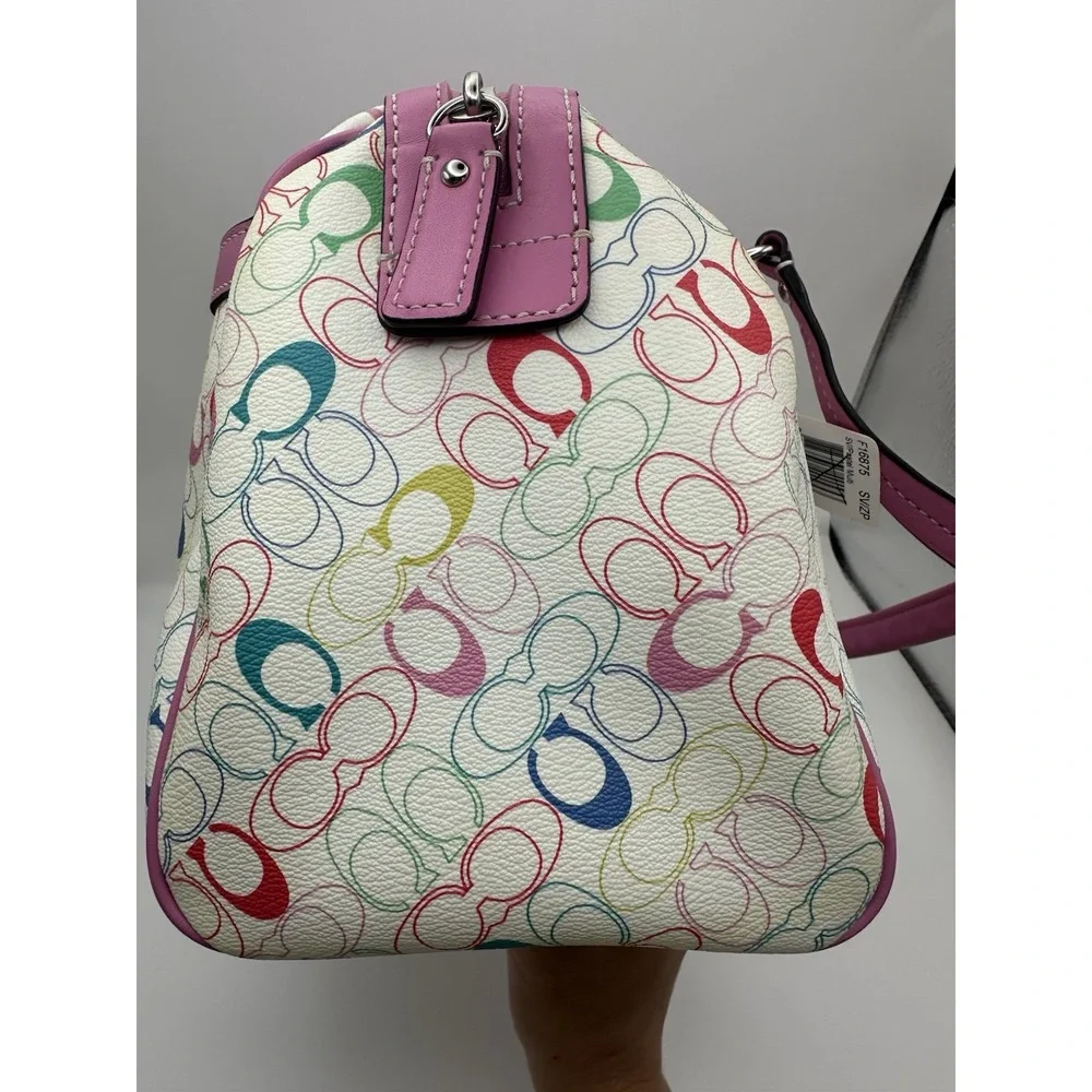 Coach Signature Multicolor Logo Satchel Top Handle Bag Zip Pink Trim Gold HW